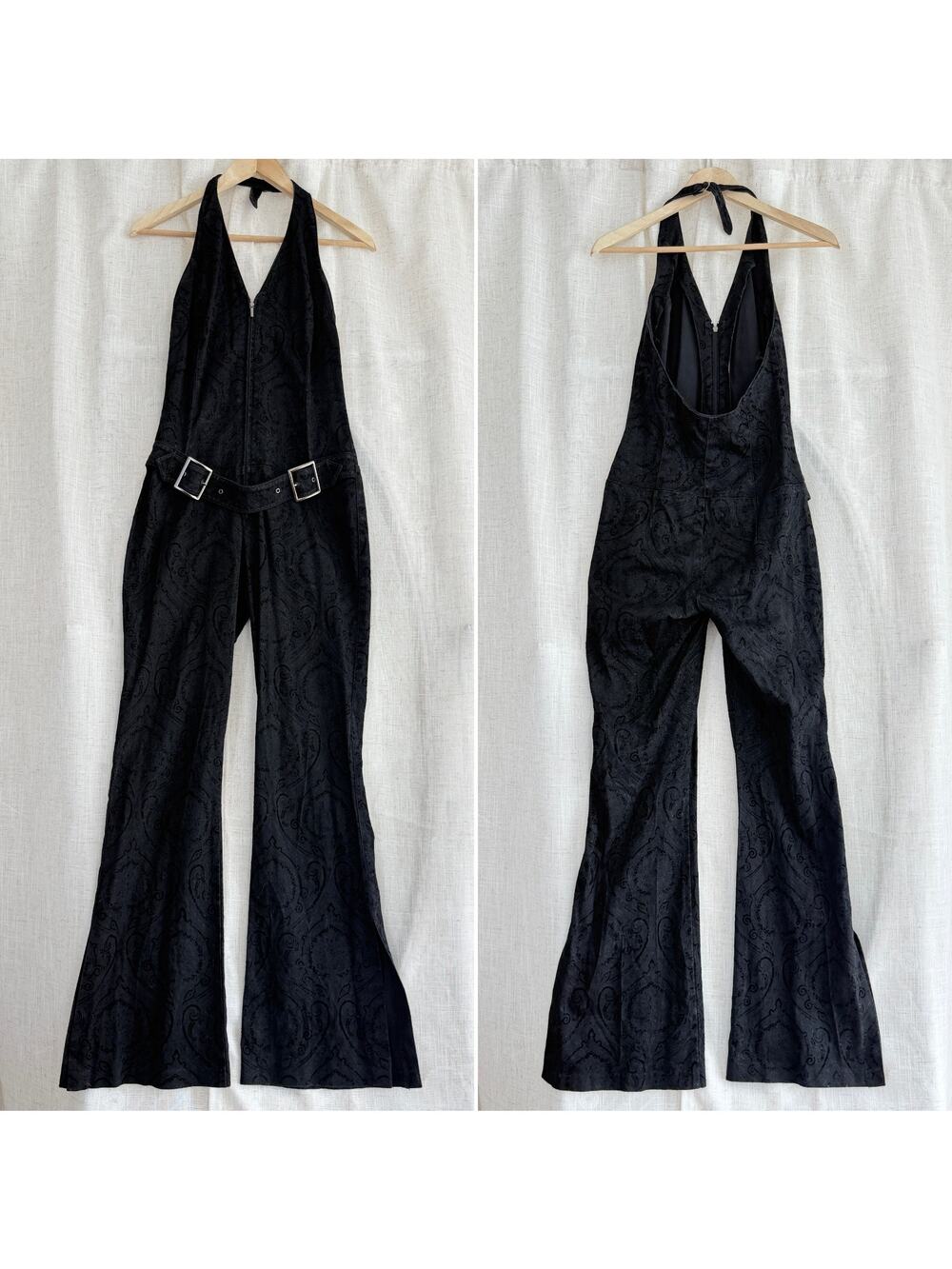 Vintage Bebe Y2K Jumpsuit Medium Flare Belted Zip Front Whimsygoth Britney JLo